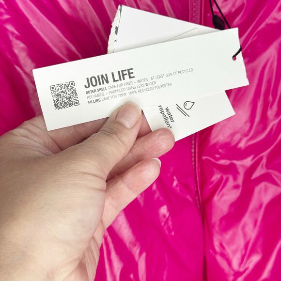 Zara Glossy Shiny Vinyl Puffer Jacket Hot Pink High Neck NEW Size Large L Baddie - Picture 5 of 16